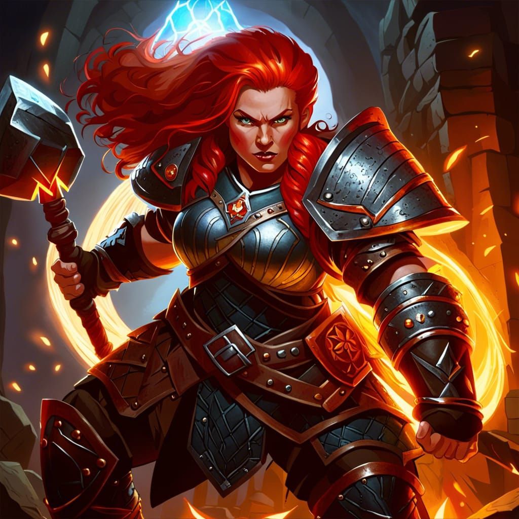 Female Dwarf Warrior Protecting Castle Gate