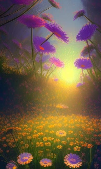 Botanical Daisies: A Whimsical Digital Painting