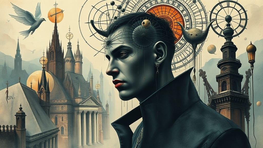 Surreal Art Deco Portrait in Heavy Metal Style