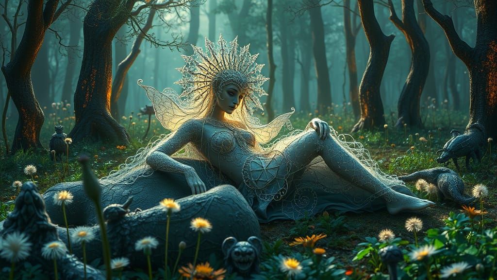 Silver Filigree Prince in Bioluminescent Forest