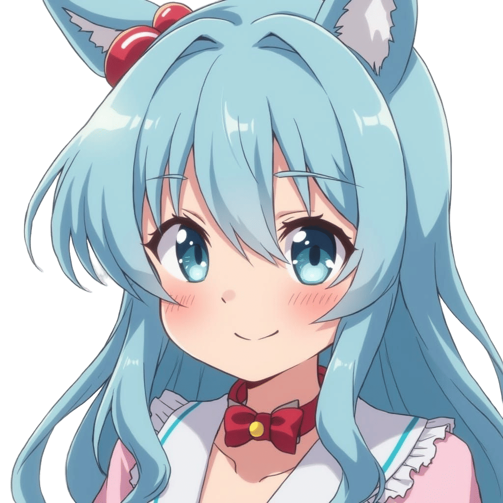 Anime Girl with Blue Hair and Red Collar