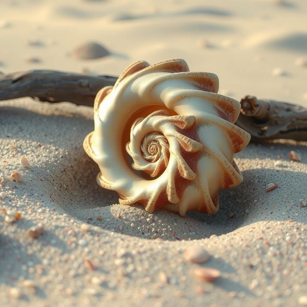 Vibrant Seashell in Natural Beach Scene with Softly Hazy Ski...