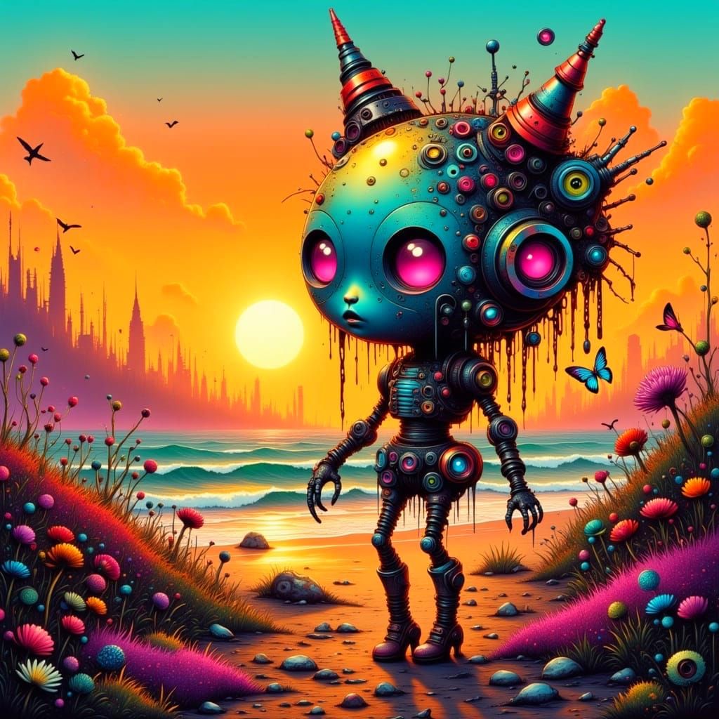 Robot Rhapsody in Neon Beach Ruins
