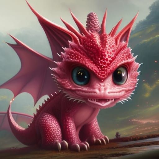Epic Raspberry Baby Dragon Portrait in Hyperreal CGI
