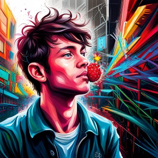 Teen Programmer with Raspberry Pi in Graffiti Art Style