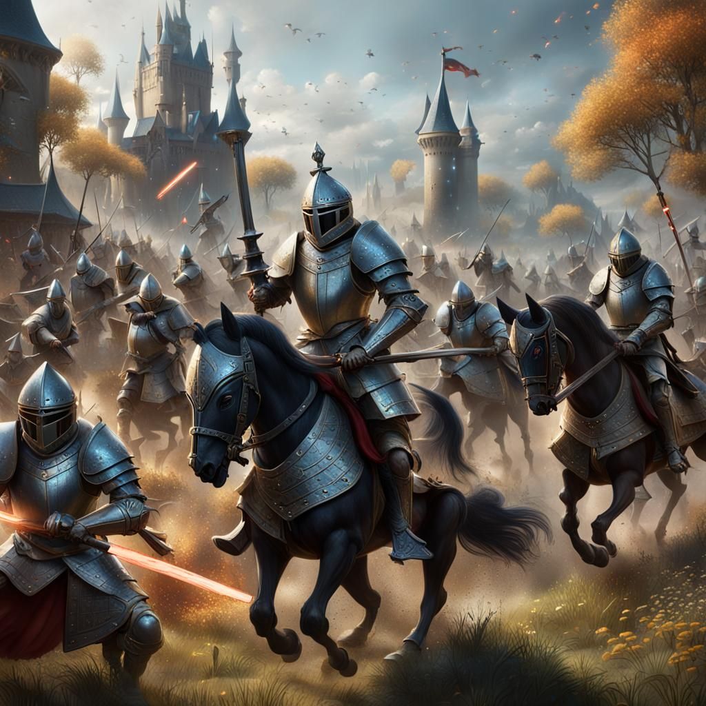 Futuristic Knights Battle: Digital Surrealism Art