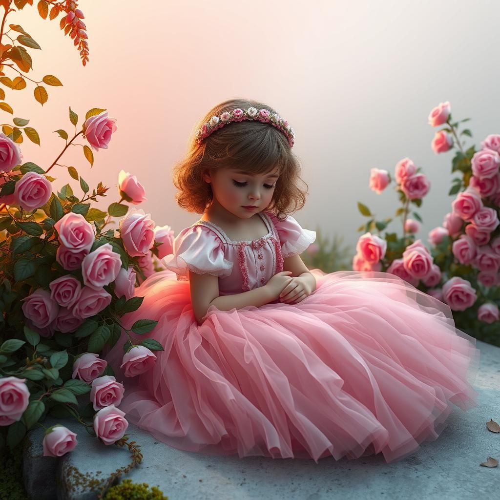 Girl in Pink Gown with Roses: Matte Painting