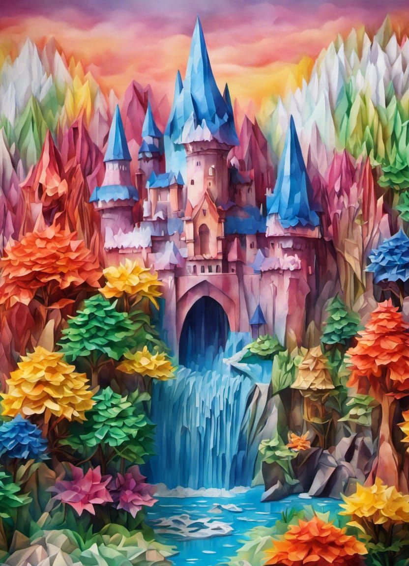 Colorful Origami Kingdom: Hyperdetailed Airbrush Painting