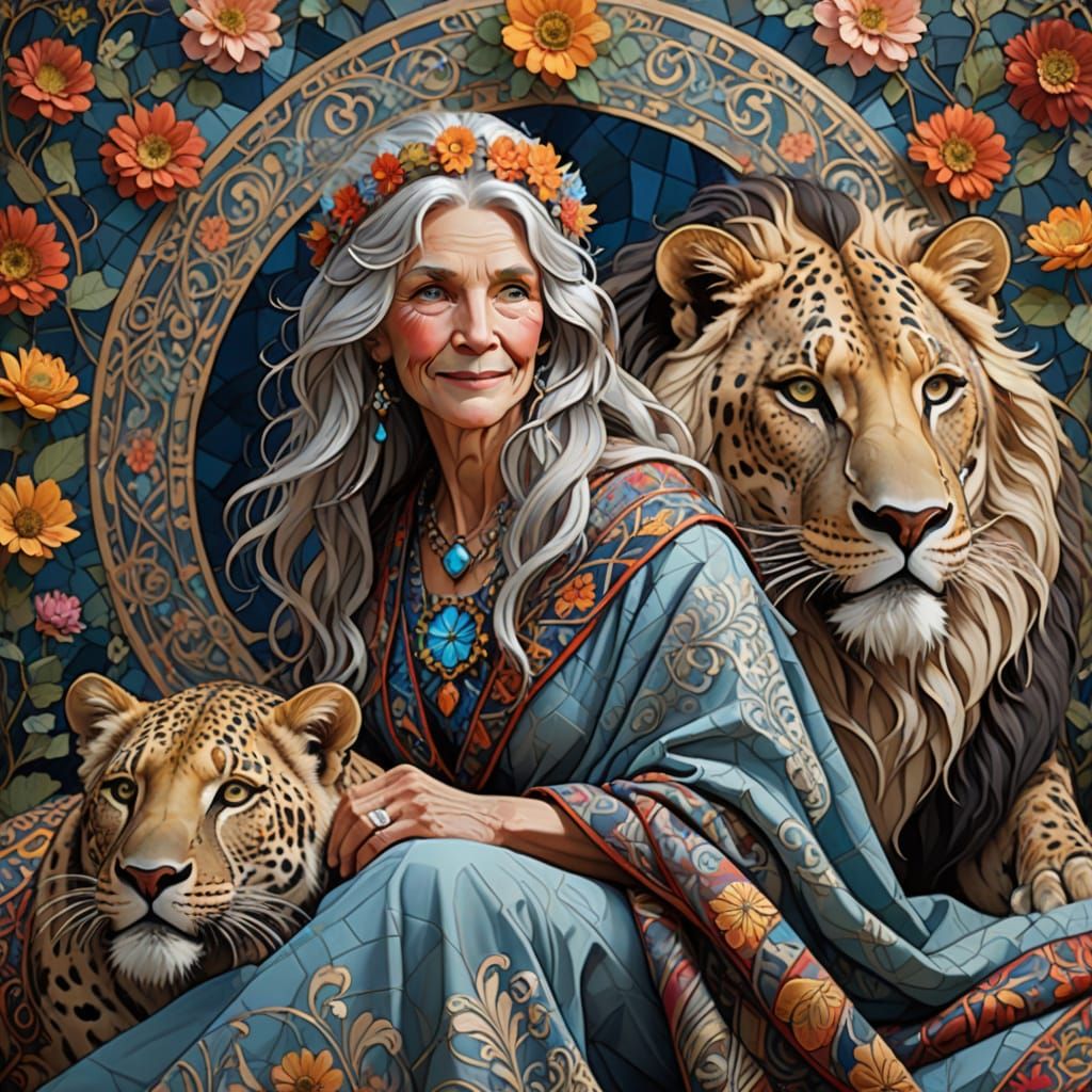 Enchanting Fantasy Portrait of a Smiling Elder Woman with An...