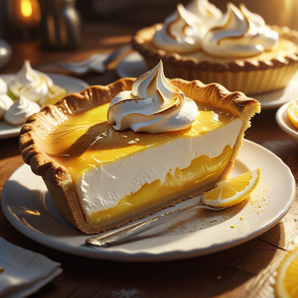 Lemon Meringue Pie Slice in Oil Painting Style
