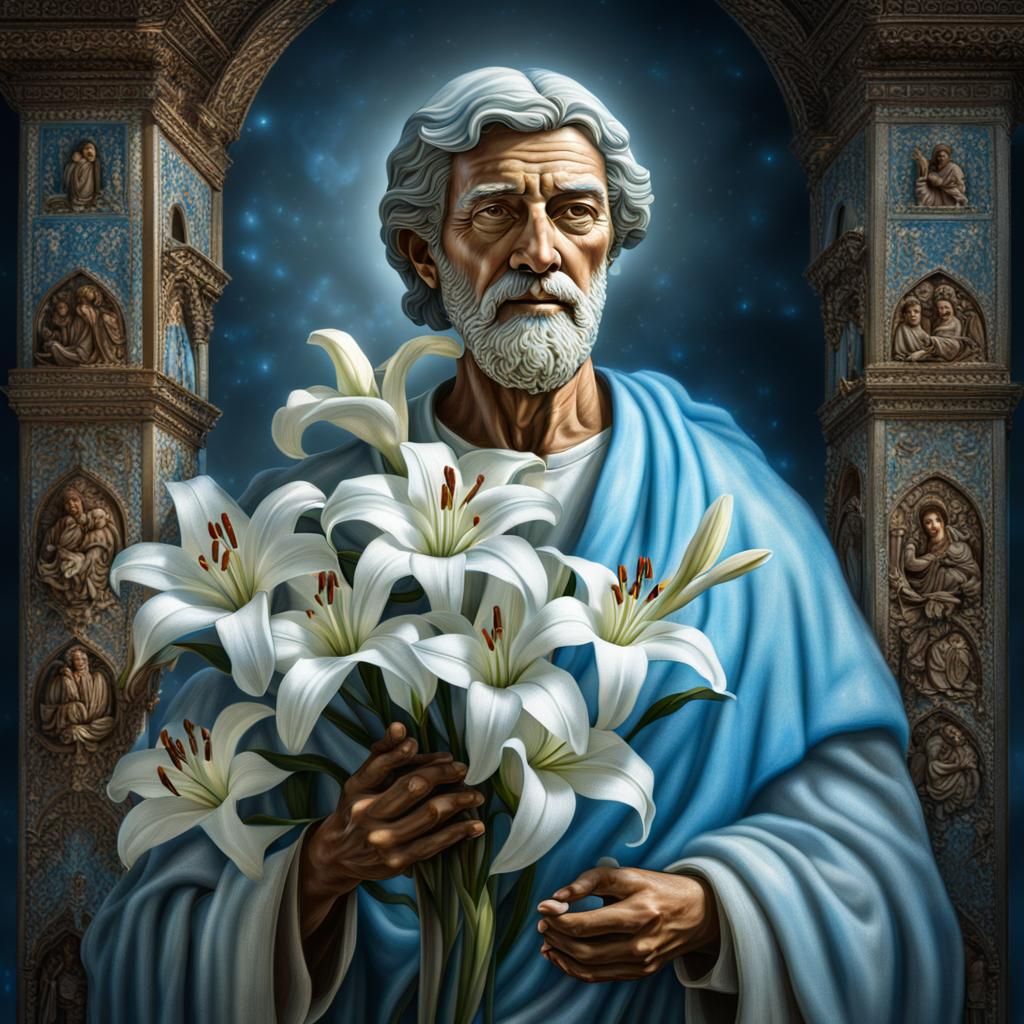 Saint Joseph with Lilies: Hyperrealistic Portrait