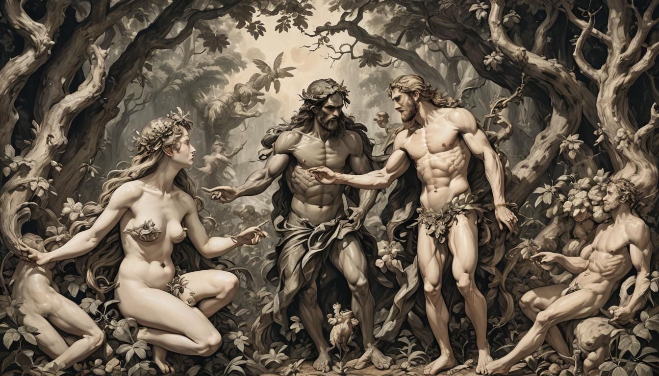 Adam and Eve: Hyperrealistic Baroque Digital Painting