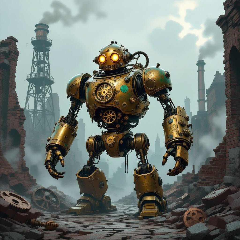 Steampunk Automaton in Ruined Metropolis