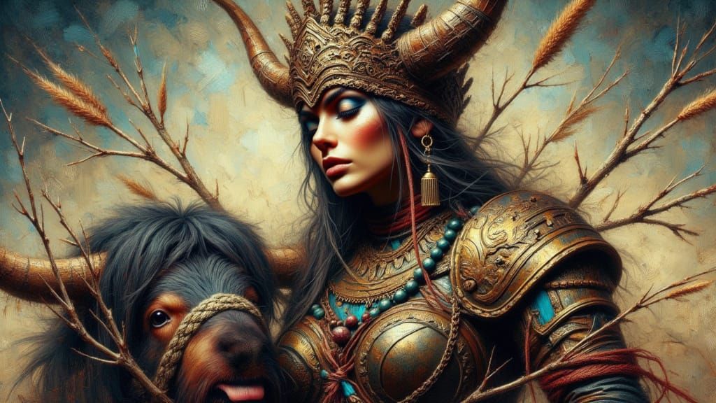 Tribal Woman Rides Elasmotherium into Battle