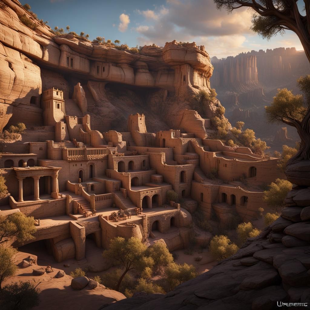 Detailed Matte Painting of Mesa Verde in Deep Color