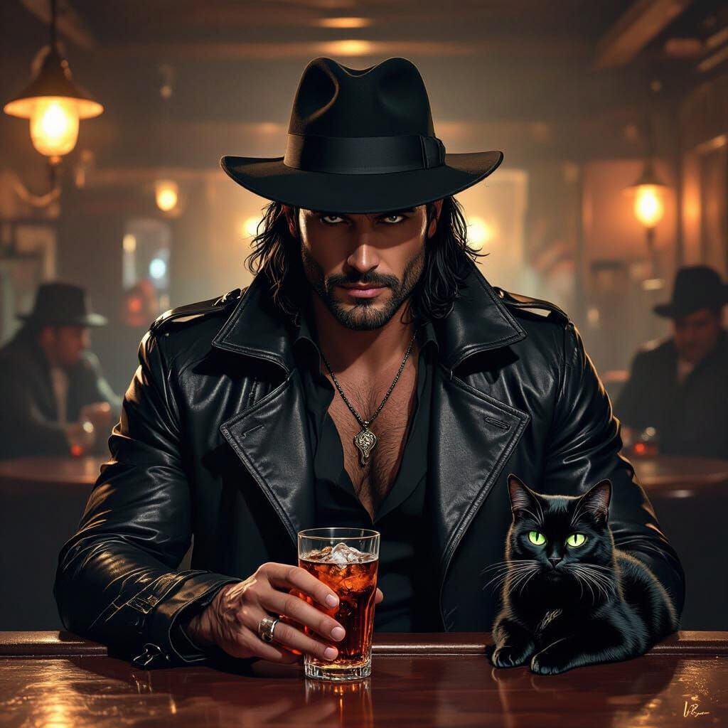 Man in Fedora at Jazz Club, Classic Illustration