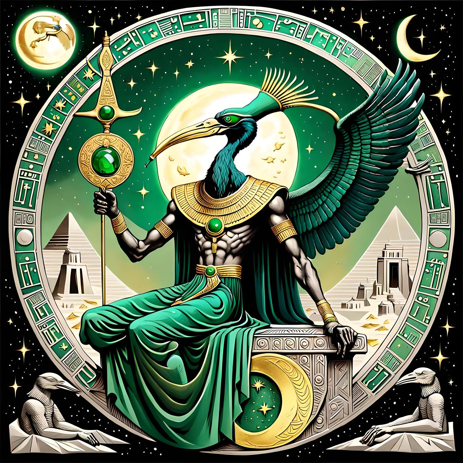 Thoth on Crescent Moon Gazing at Earth