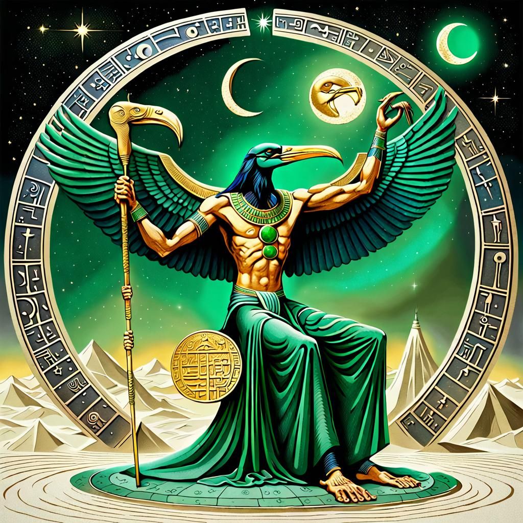 Thoth, God of Wisdom, on Crescent Moon