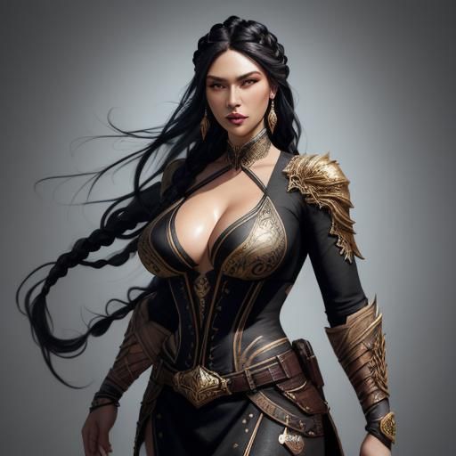 Gorgeous Woman with Braided Hair in Splash Art Style