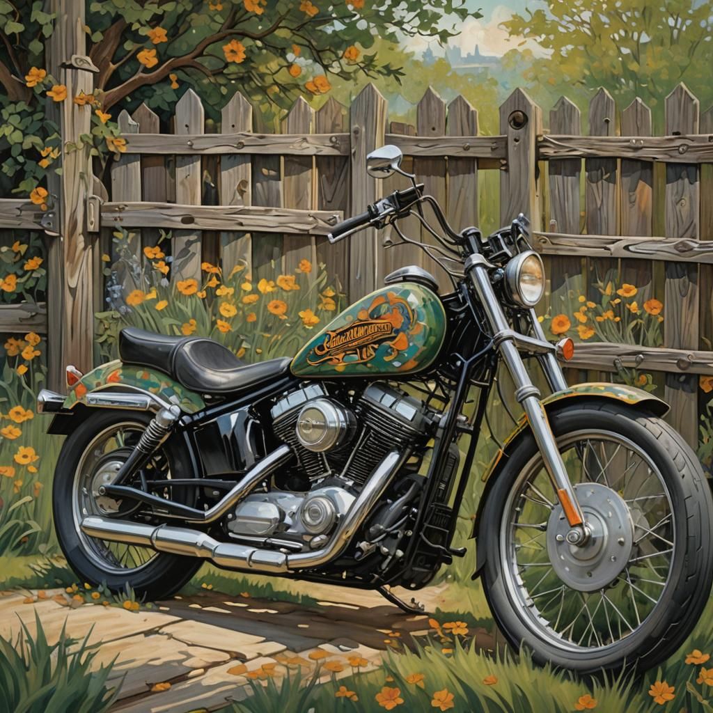 Vintage Harley Davidson in Fusion Art Styles