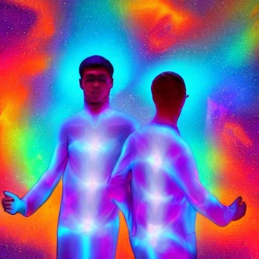 Gay Couple in Holographic Astral Illustration