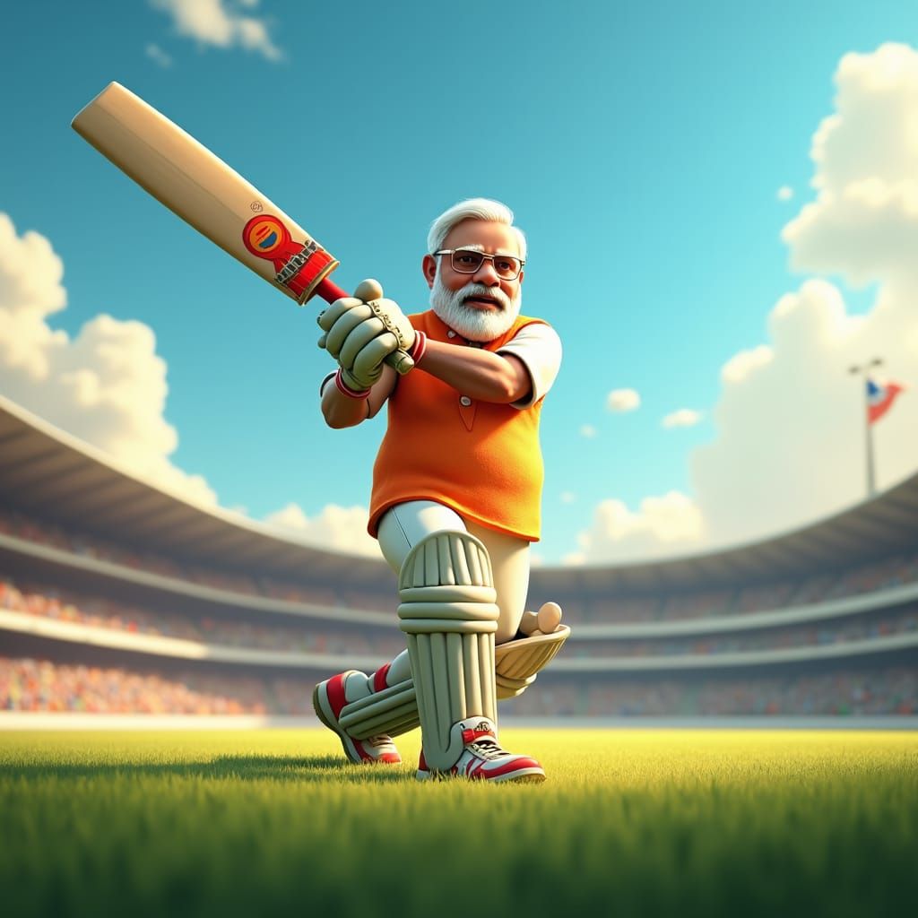 Cricket Player on Vibrant Field, Digital Art