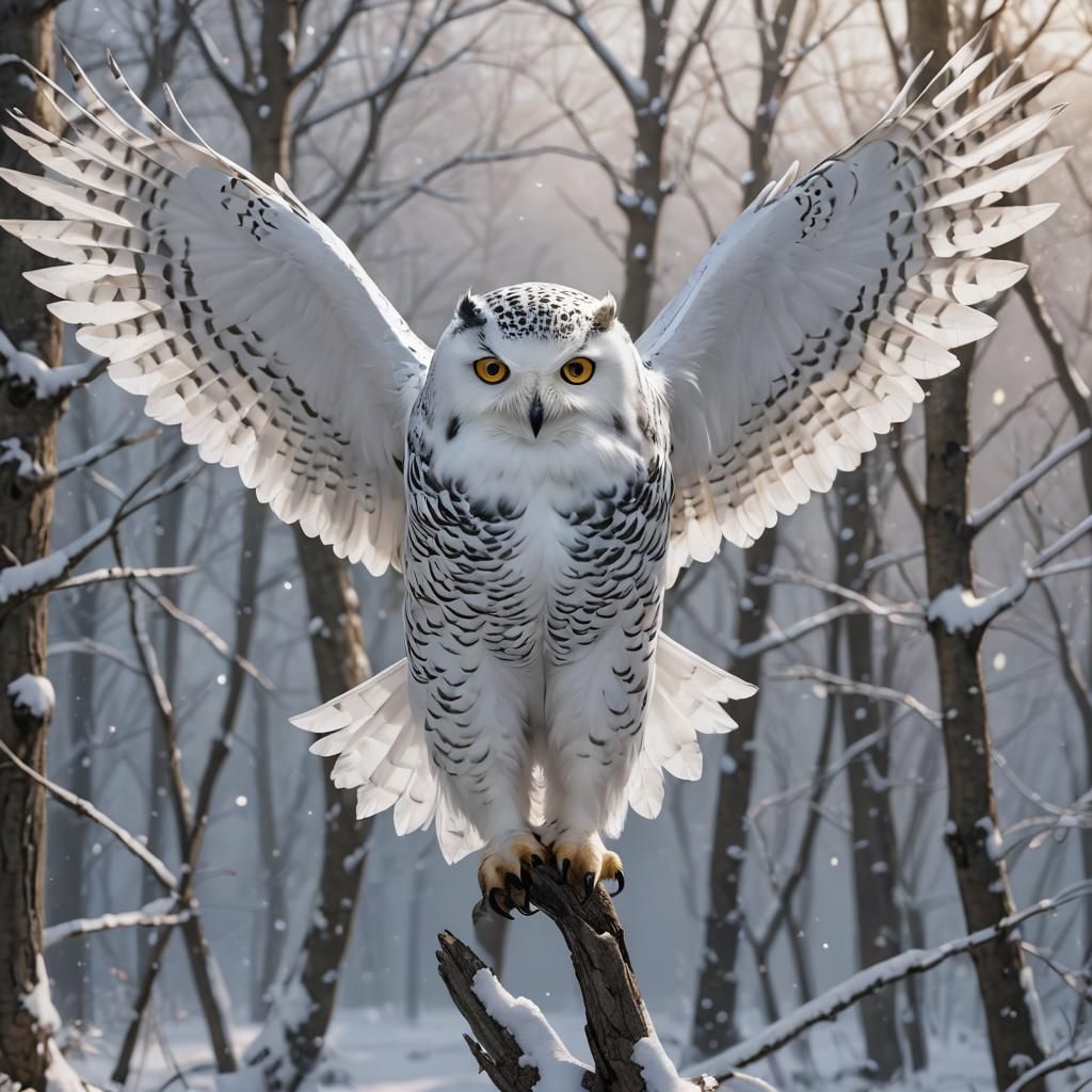 Snowy Owl Taking Flight: 3D Anime Art