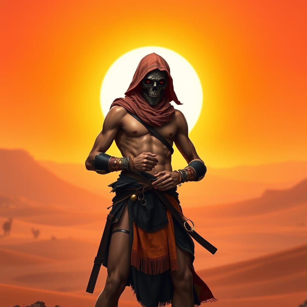 Arab Martial Artist in Cyberpunk Desert Landscape