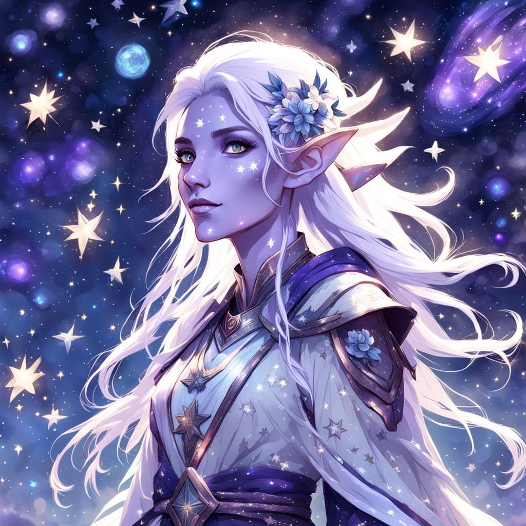 Young Elf with Starry Skin and Constellations