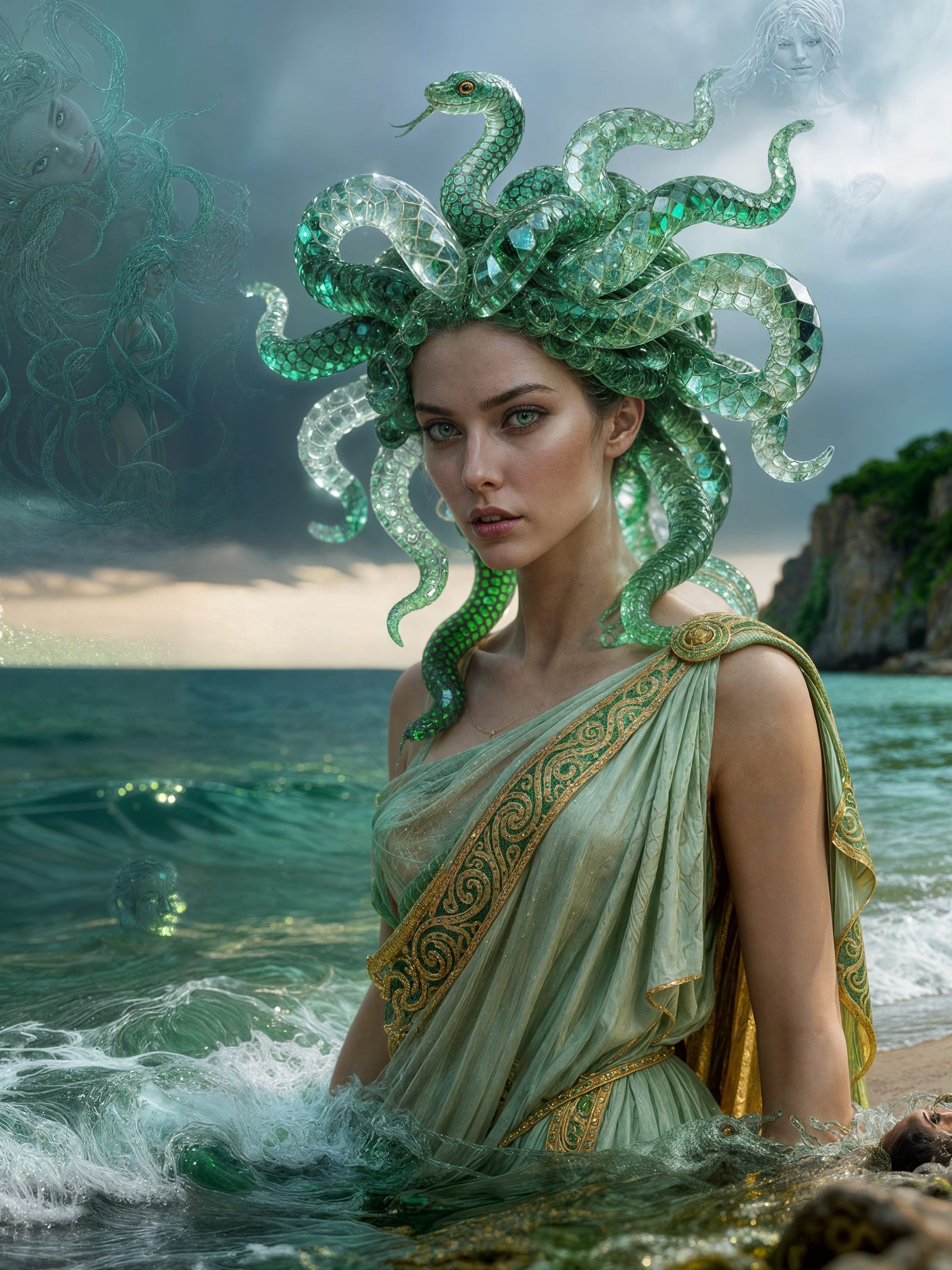 Regal Medusa Portrait with Crystal Serpent Hair