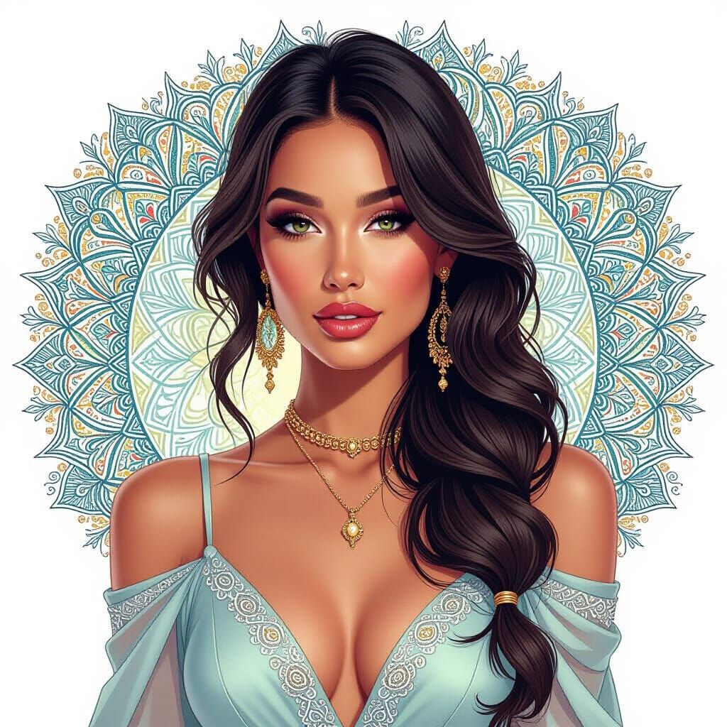 Elegant Woman Enmeshed in Colorful Zentangle Patterns