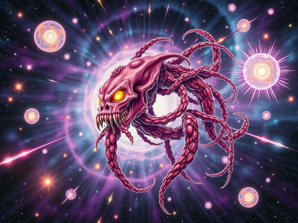 Cosmic Cannibal in Glowing Surreal Style