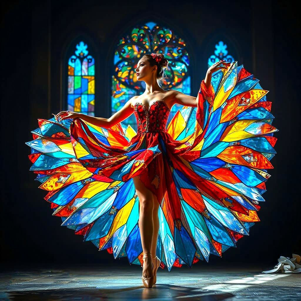 Ethereal Ballet Dancer in Stained Glass Mosaic