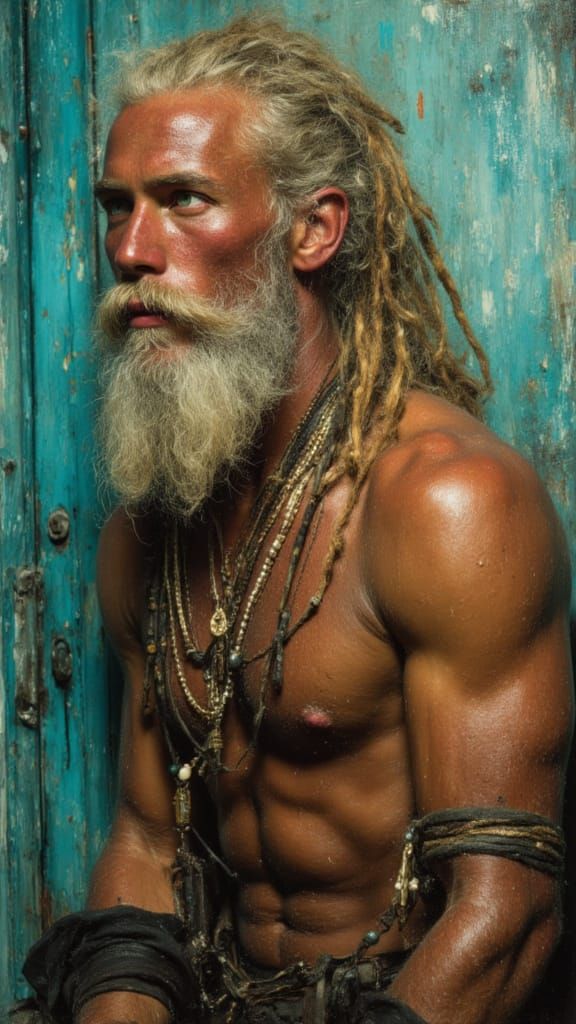 Modern Viking Portrait as Klimt-inspired Oil Painting