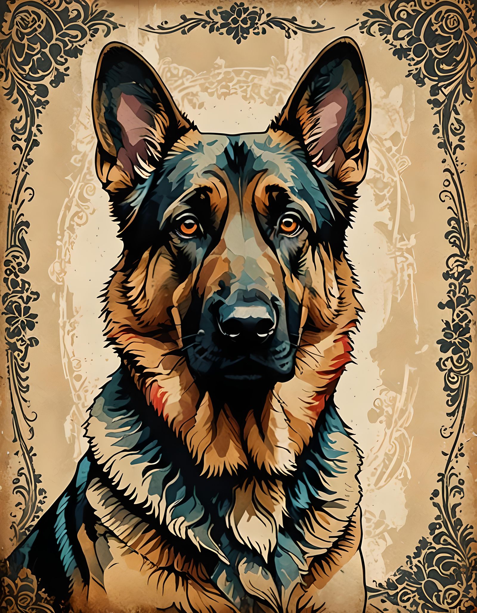 Victorian German Shepherd Abstract Art Poster