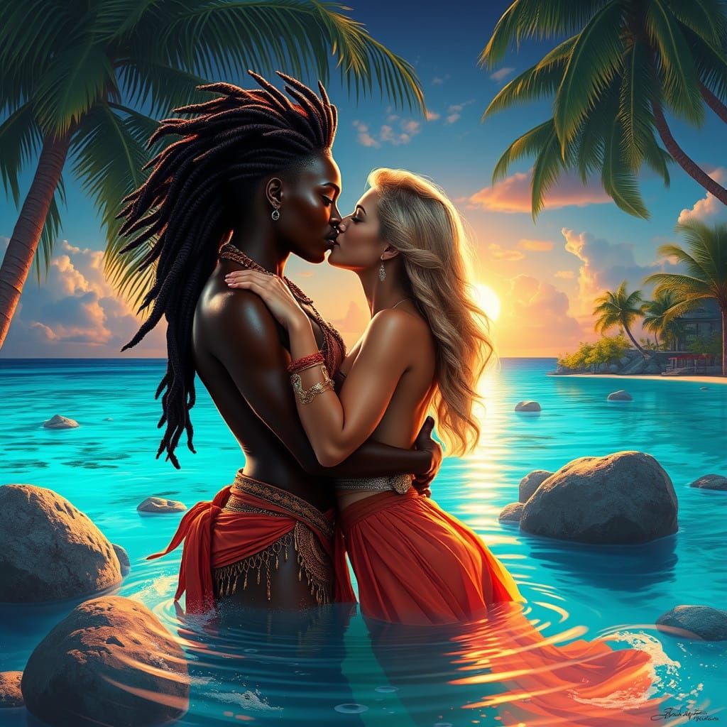 Romantic Kiss on Lush Paradise Island