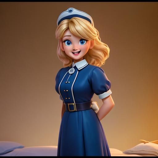 Blonde Maid with Naughty Smile in Hotel Room