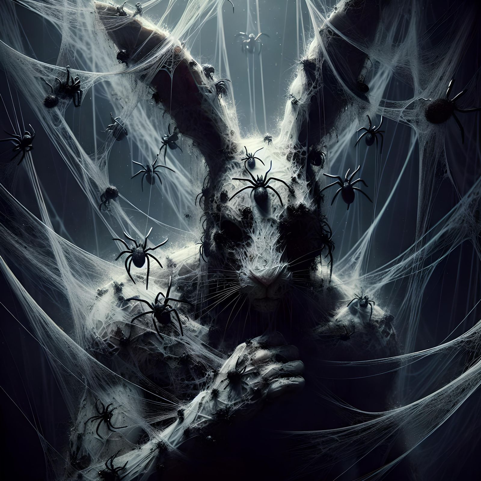 Eerie Anthropomorphic White Bunny in Dark Art Style