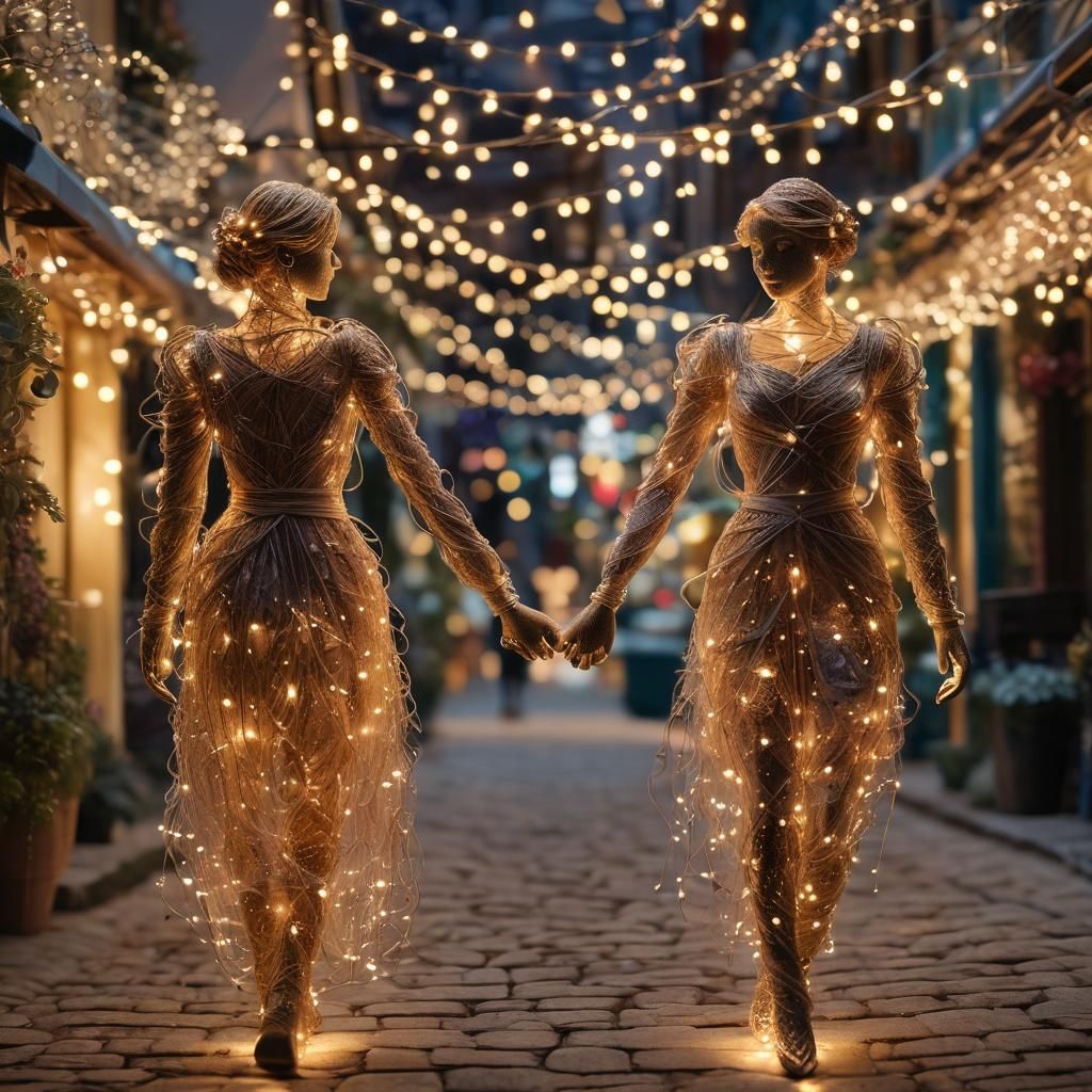 Shimmering String Figures in Love on Street