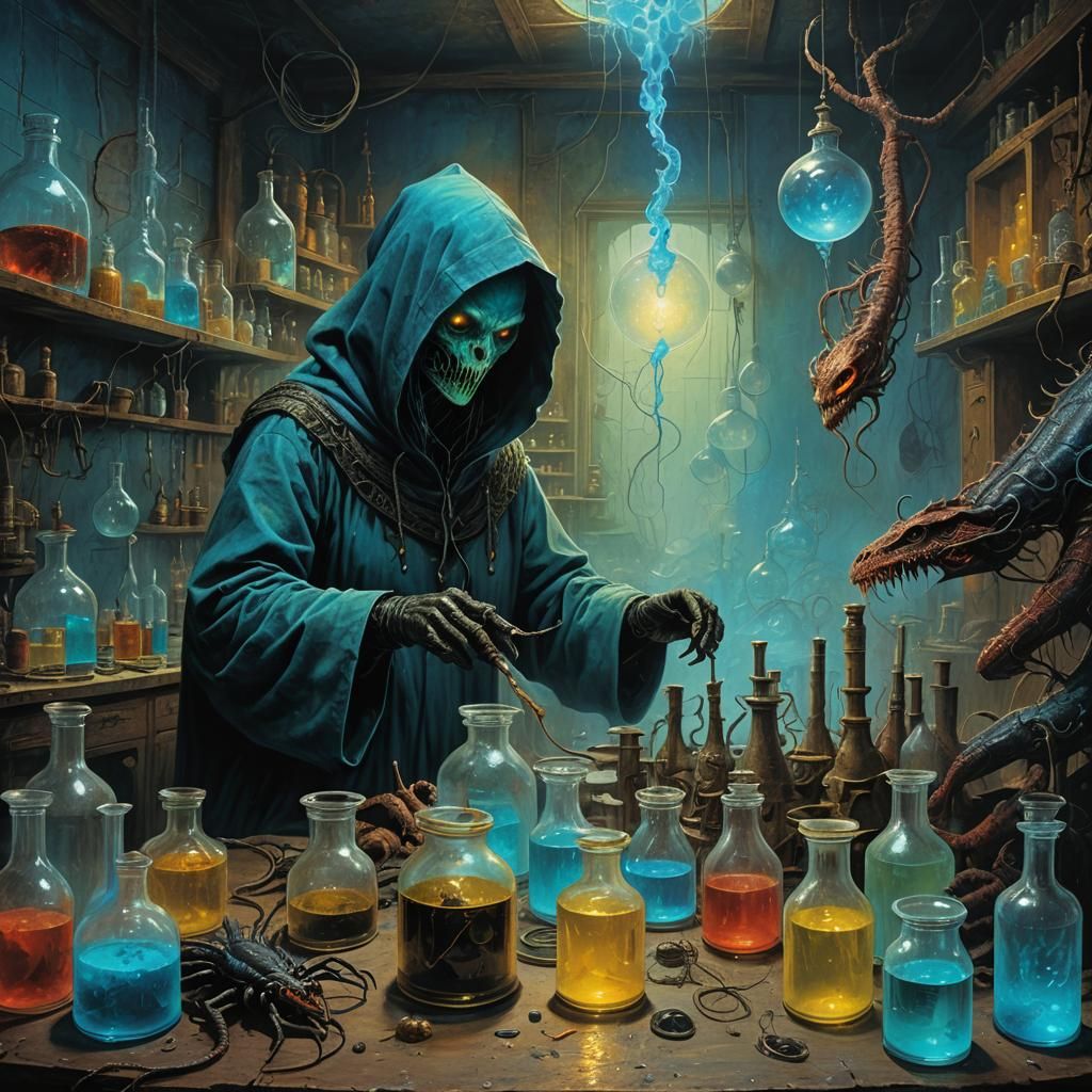 Fantasy Venom Master in Eerie Laboratory