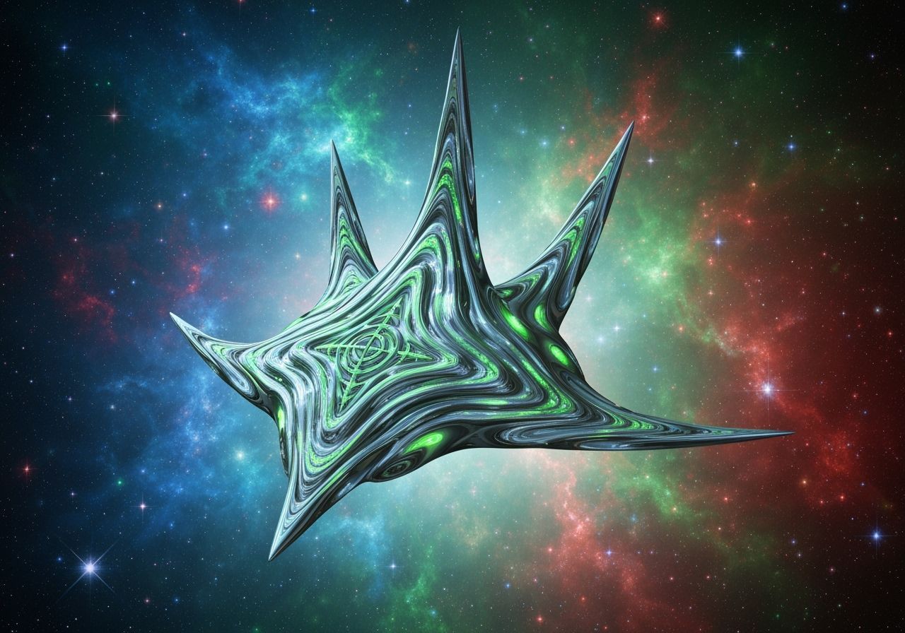 Biopunk Spaceship with Twisty Spires in Cosmic Nebula