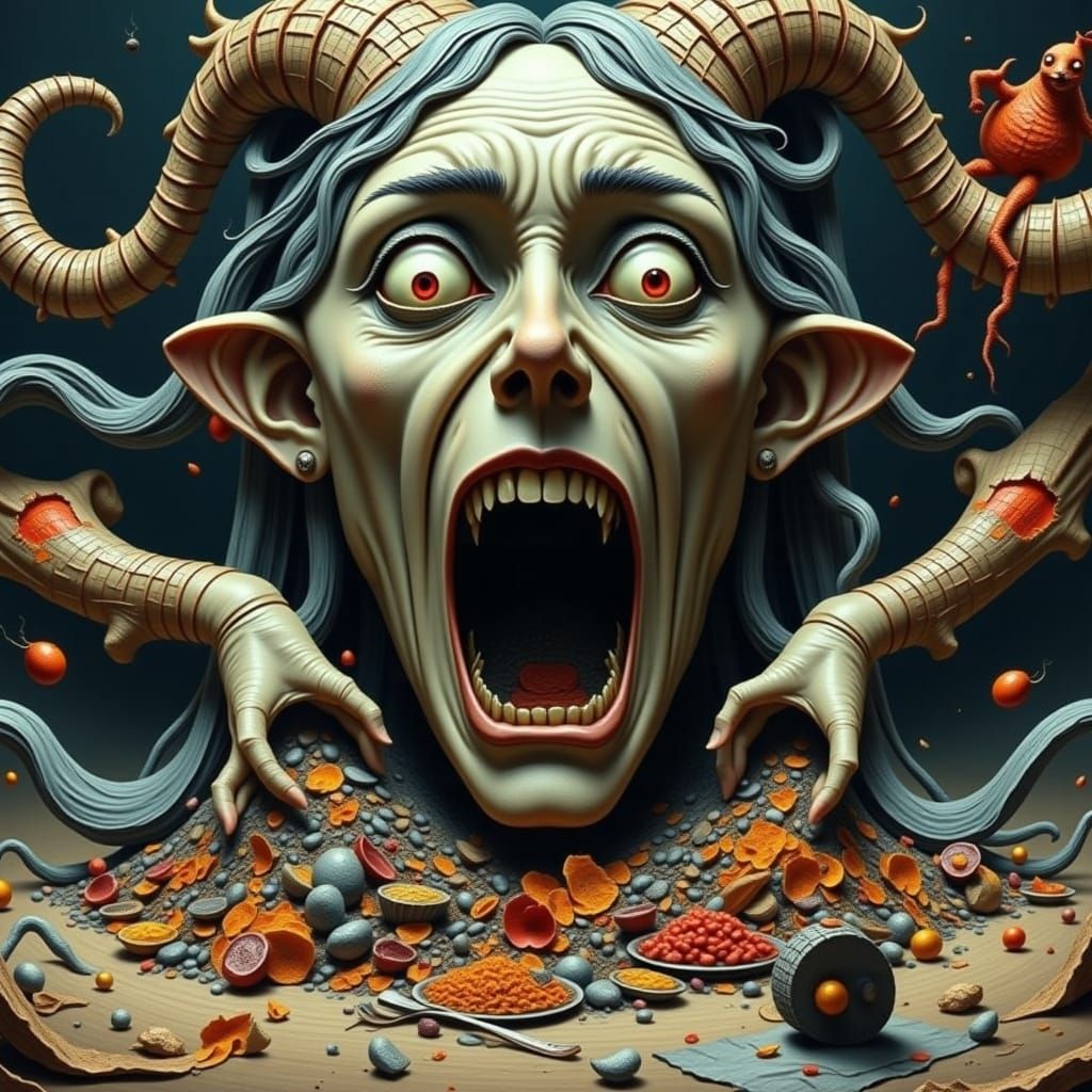 Heavy Metal Giants Feast in Surreal Landscape