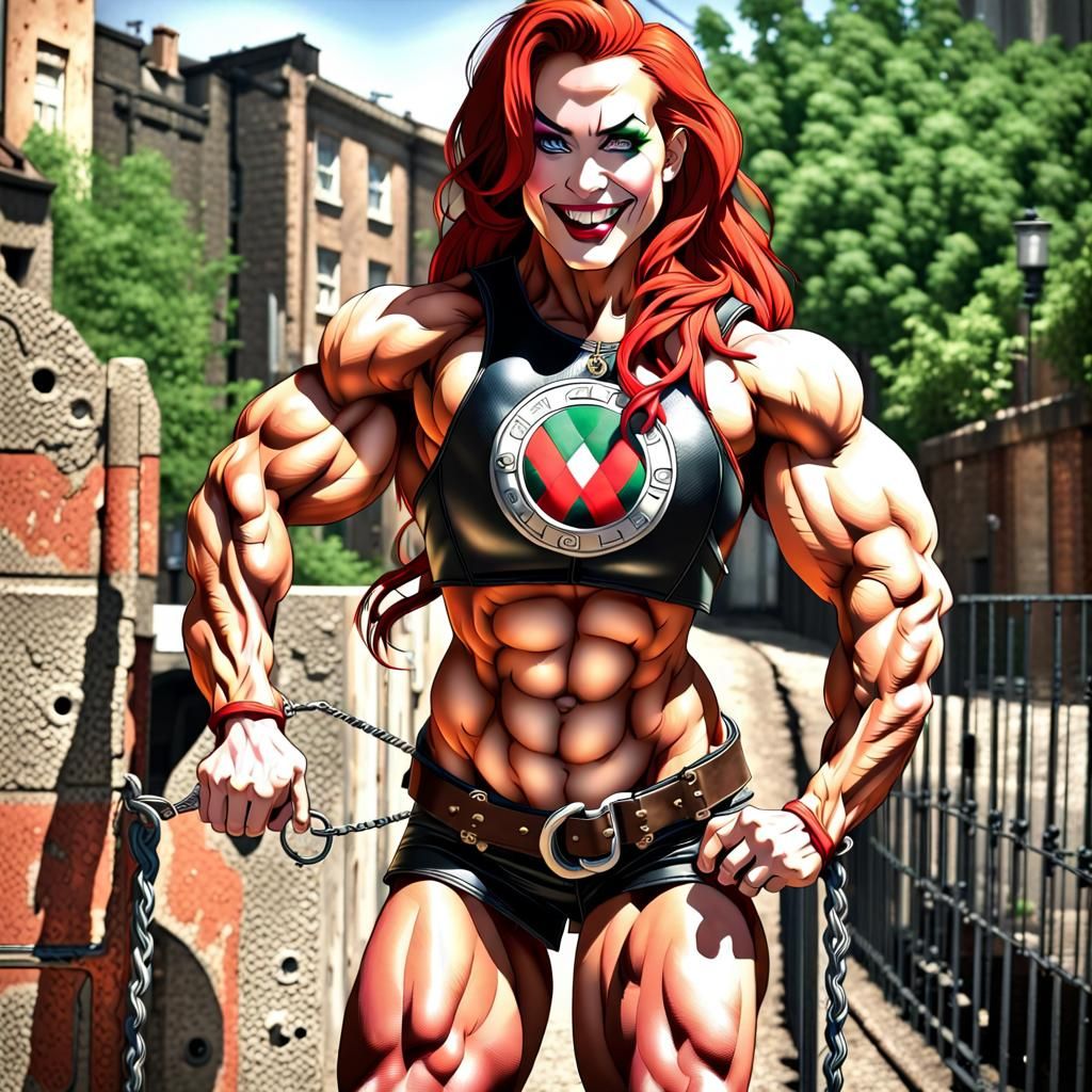 Harley Quinn as a Muscular Bodybuilder in an Alley