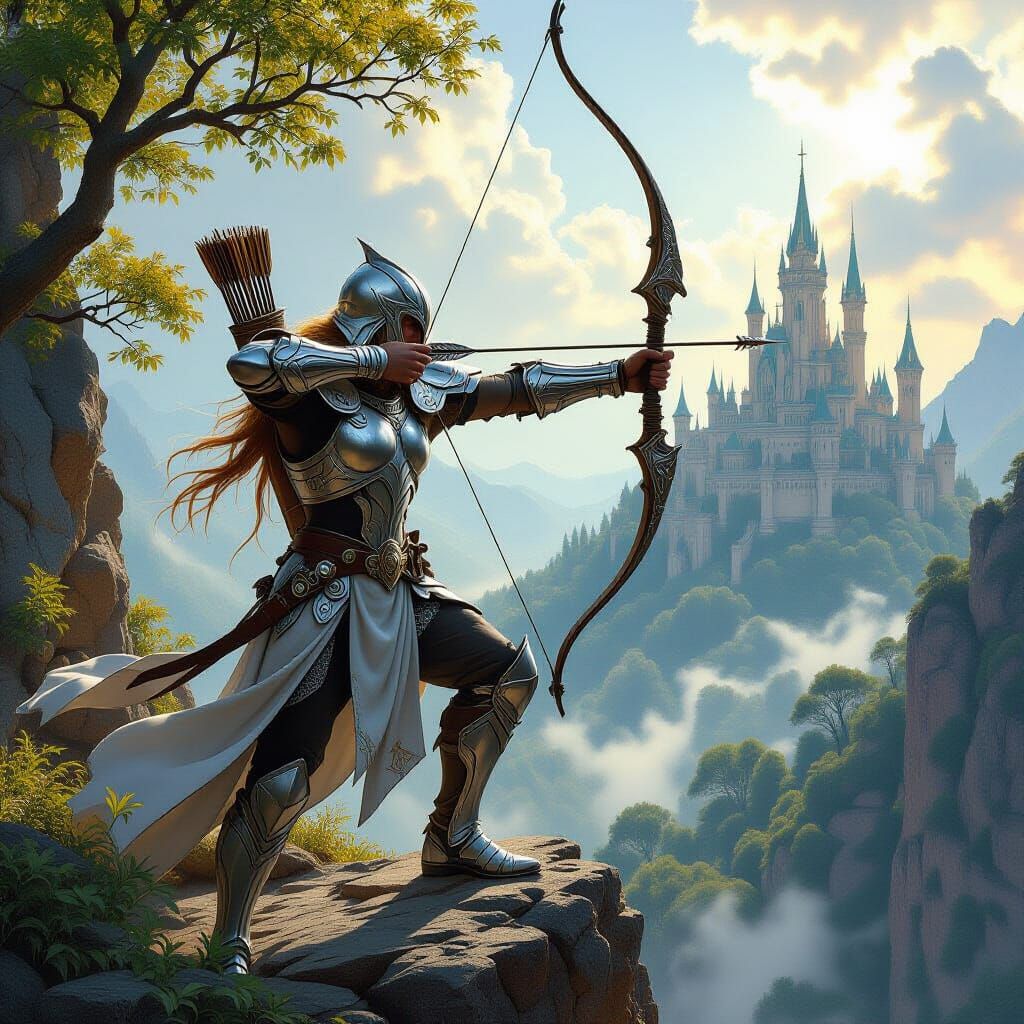 Elf Warrior Overlooking Ancient Forest, Digital Art