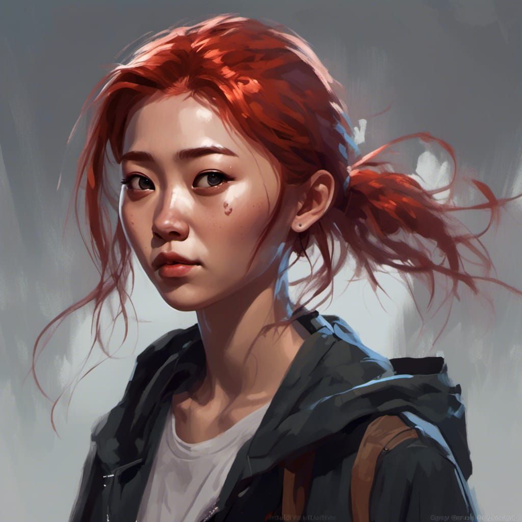 Asian Redhead Portrait in Modern Style