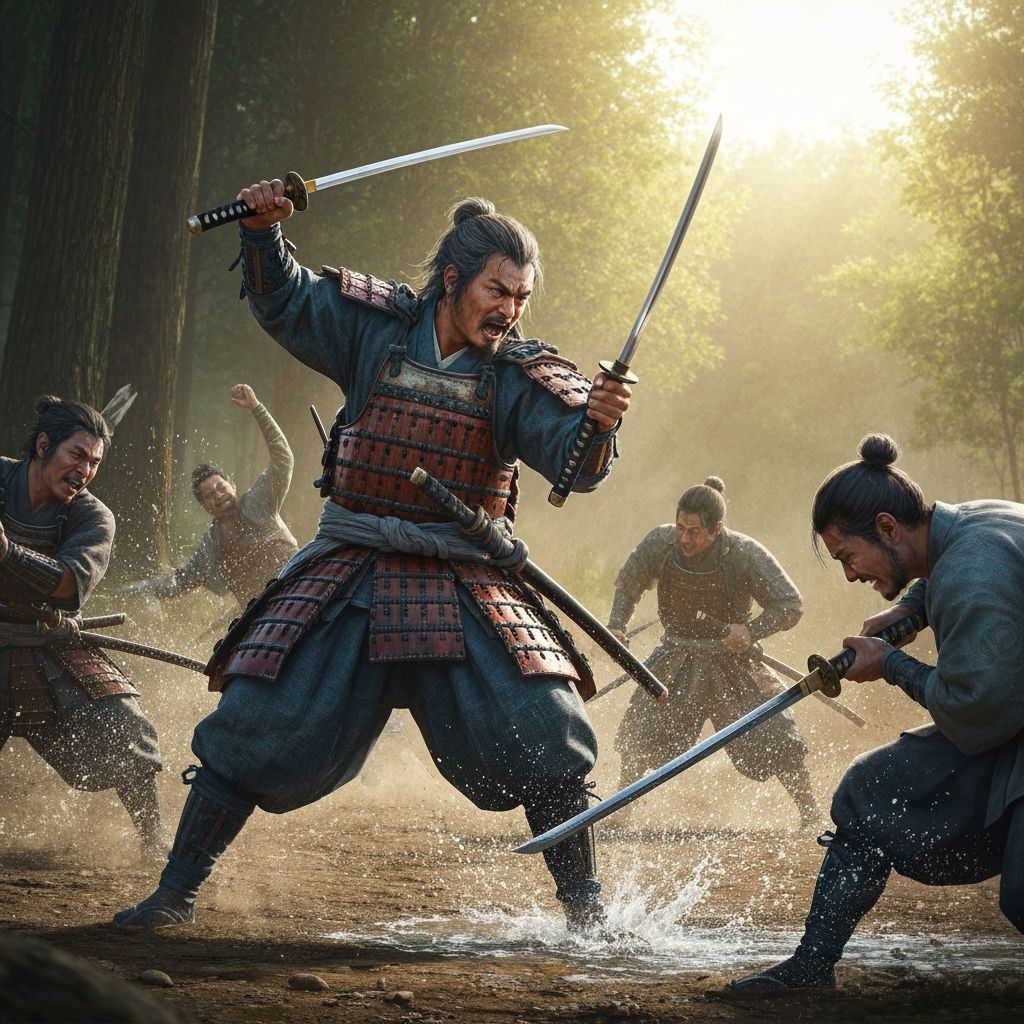 Miyamoto Musashi Dual-Wielding Swords in Forest Duel