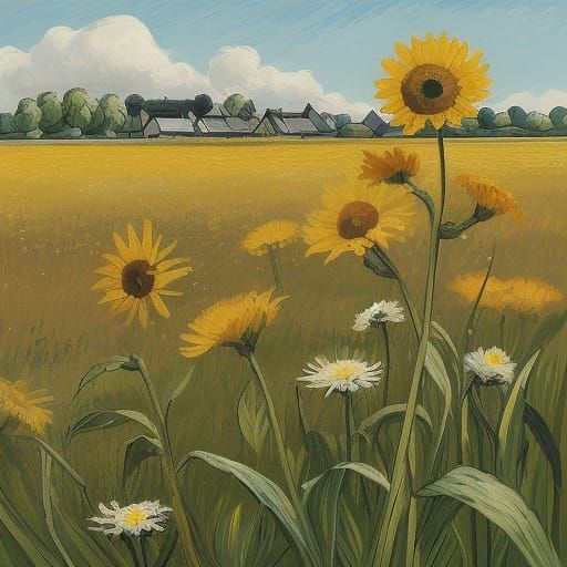 Sun and Flower Close-Up in Van Gogh Style