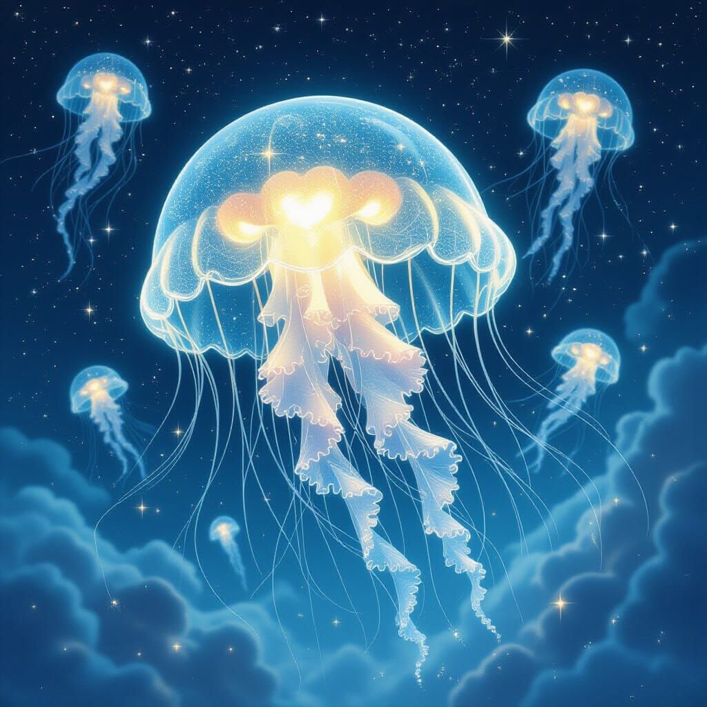 Bioluminescent Jellyfish in Space: Holographic Astral Illust...