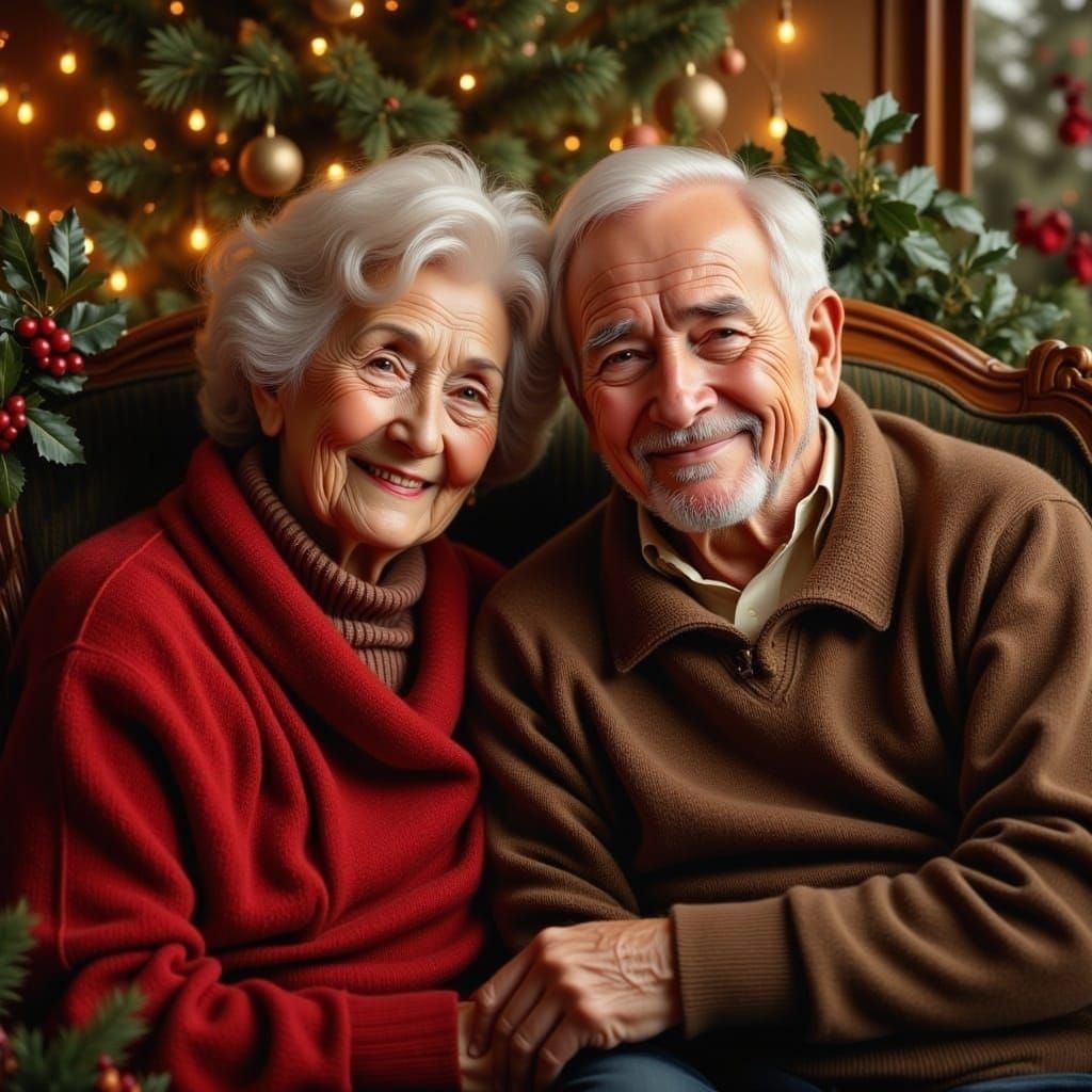 Heartwarming Christmas Portrait of Elderly Couple