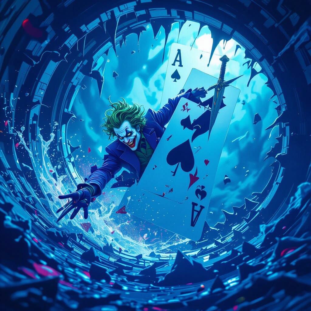 Joker Escapes Playing Card with Dagger Fantasy Art